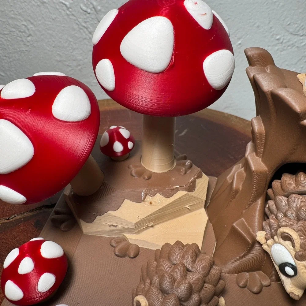 3D Printed Hedgehog Woodland Diorama Mushroom Forest Scene Decor‎ Toy